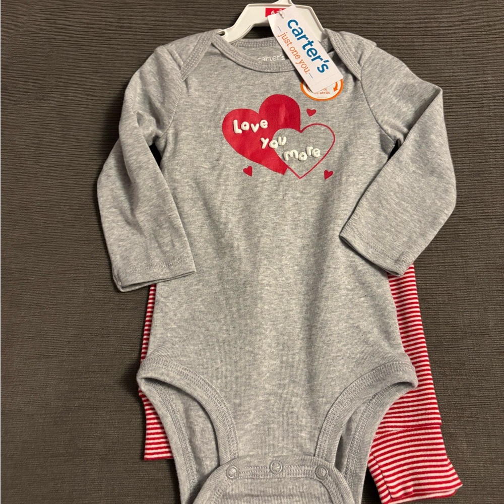 Carter's 
Gray and Red Love You More Baby Onesie